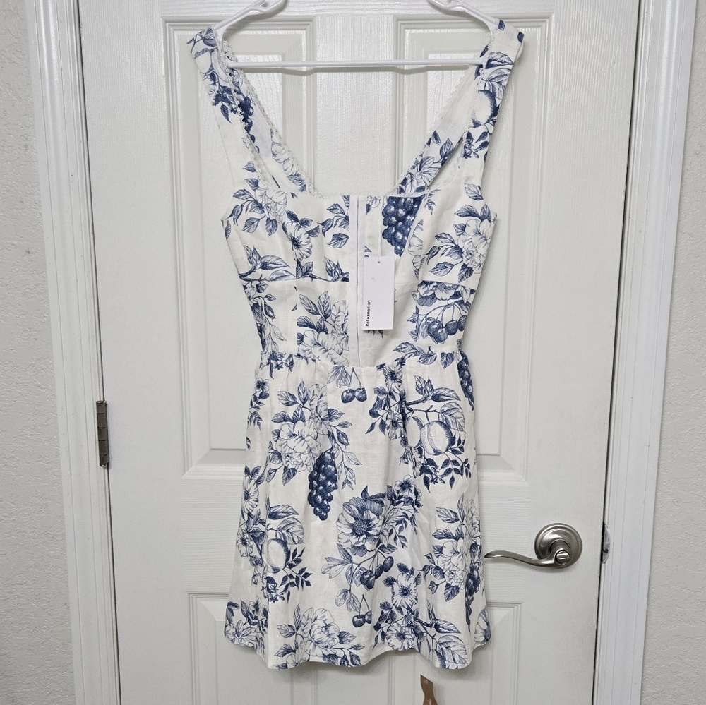 NEW Reformation Sheri Linen Corset Mini Dress Corsica White Blue Size 4 - Picture 6 of 15